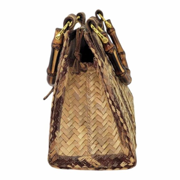 Depre International Brown Sisal Small Handbag With Petals Handcrafted - Picture 5 of 9